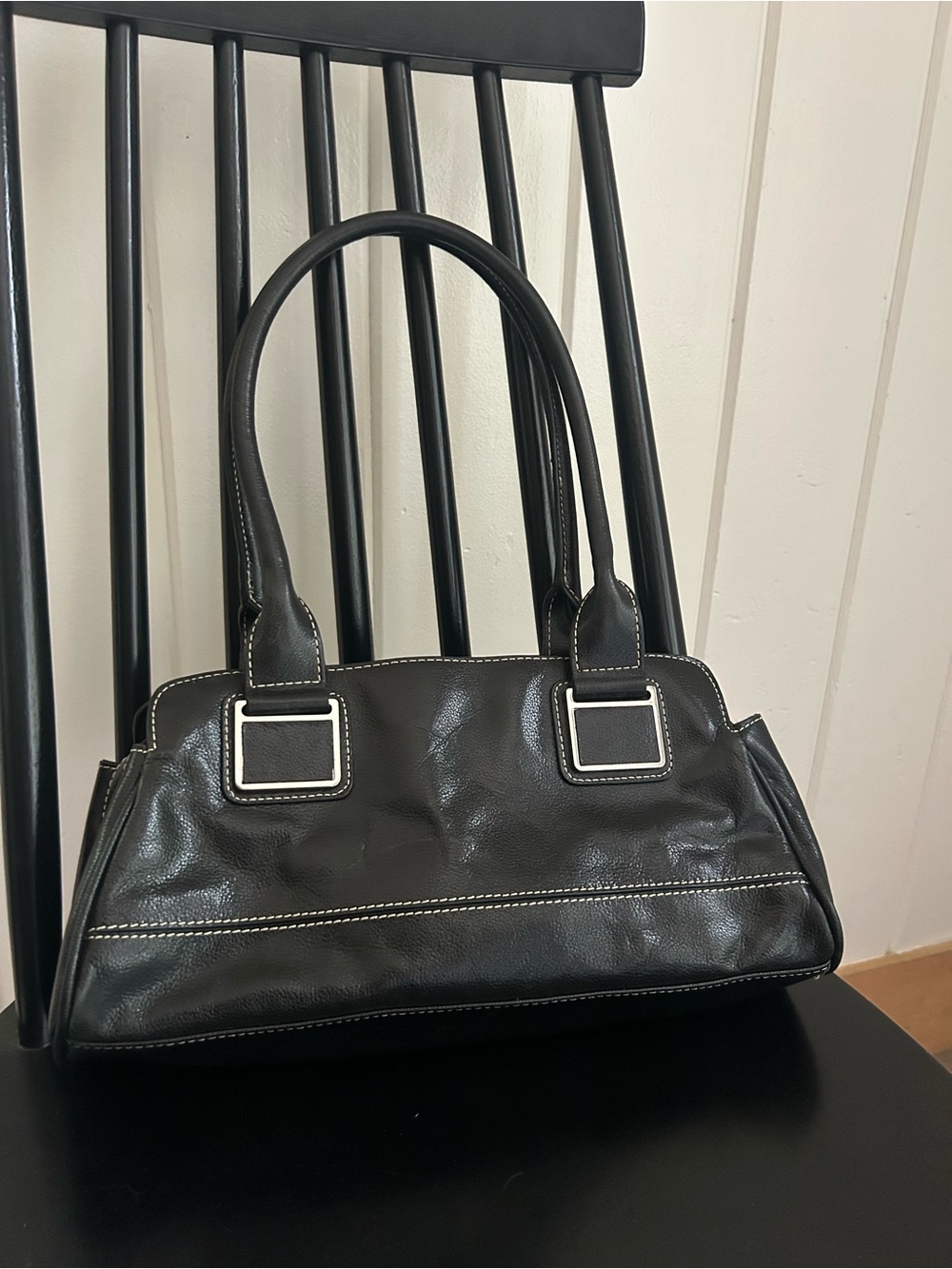 Y2K Vintage Wilsons Leather Black Shoulder Mini Bag with Contrast Stitching